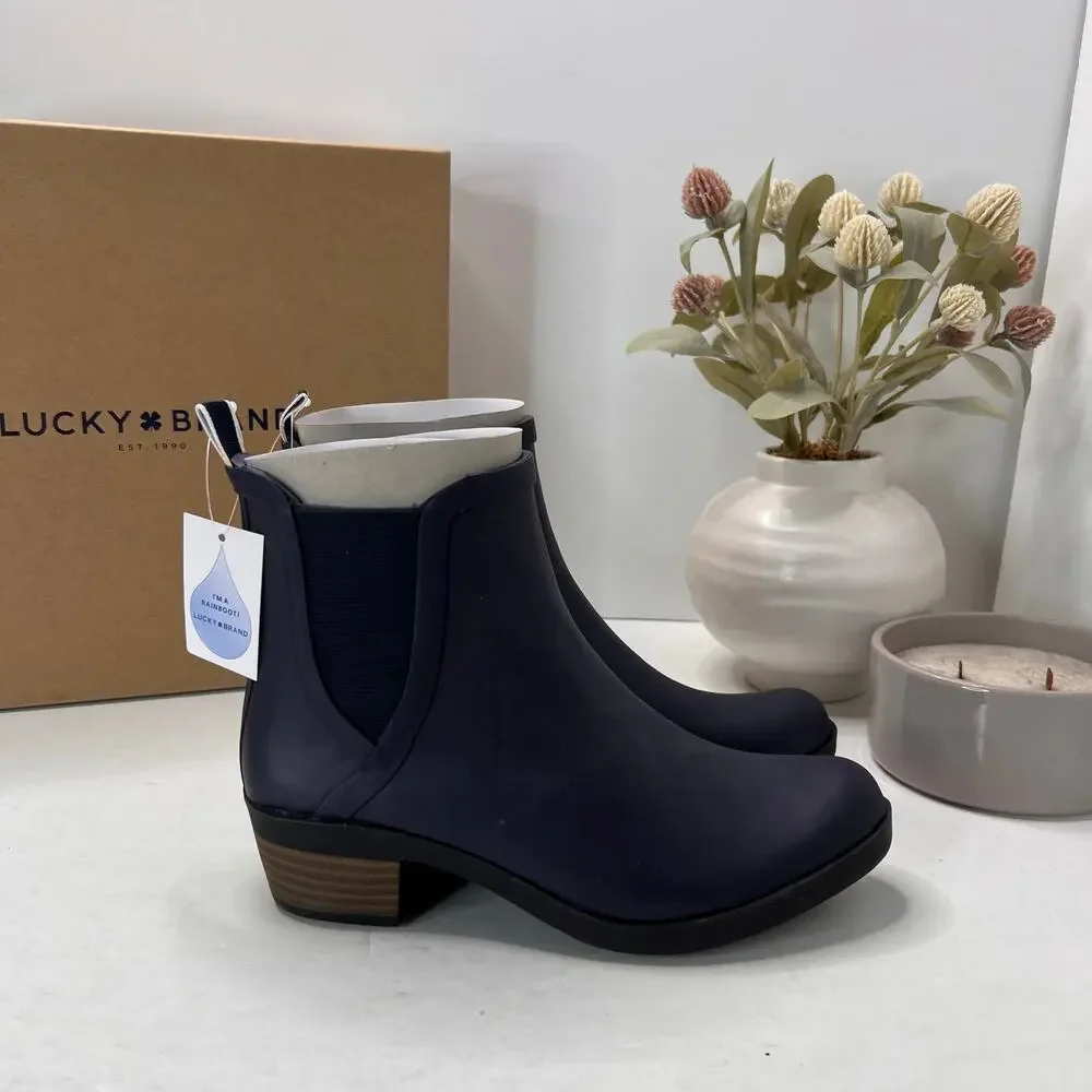 Lucky Brand Baselh2o Indigo Rubber Rain Booties Ankle High Peacoat Women 5M NWB